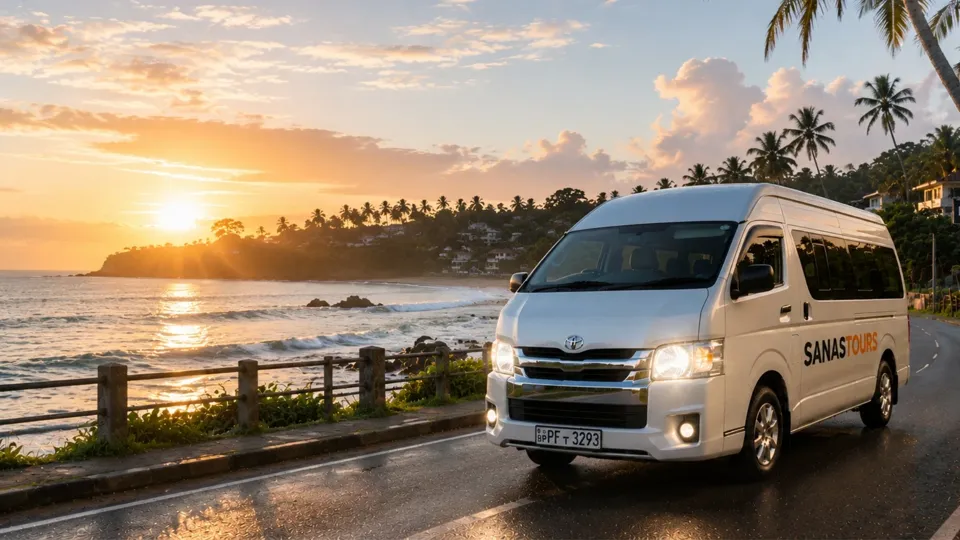 Sanastours van beside the Sri Lankan coastline